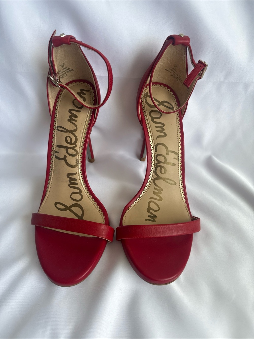 Beautiful Sam Edelman Red Ankle-Strap Stiletto Sandals